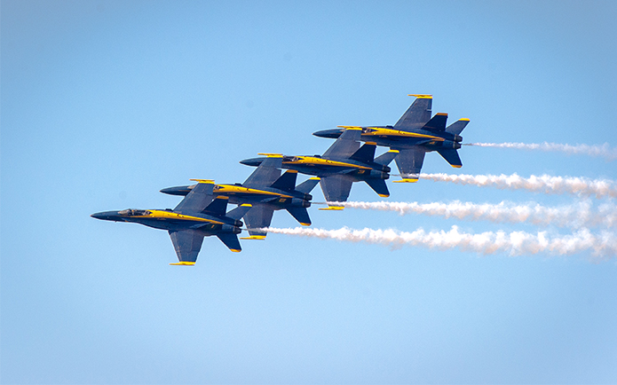 The Blue Angels flight demonstration squadron performing at 2015 San Francisco Fleet Week